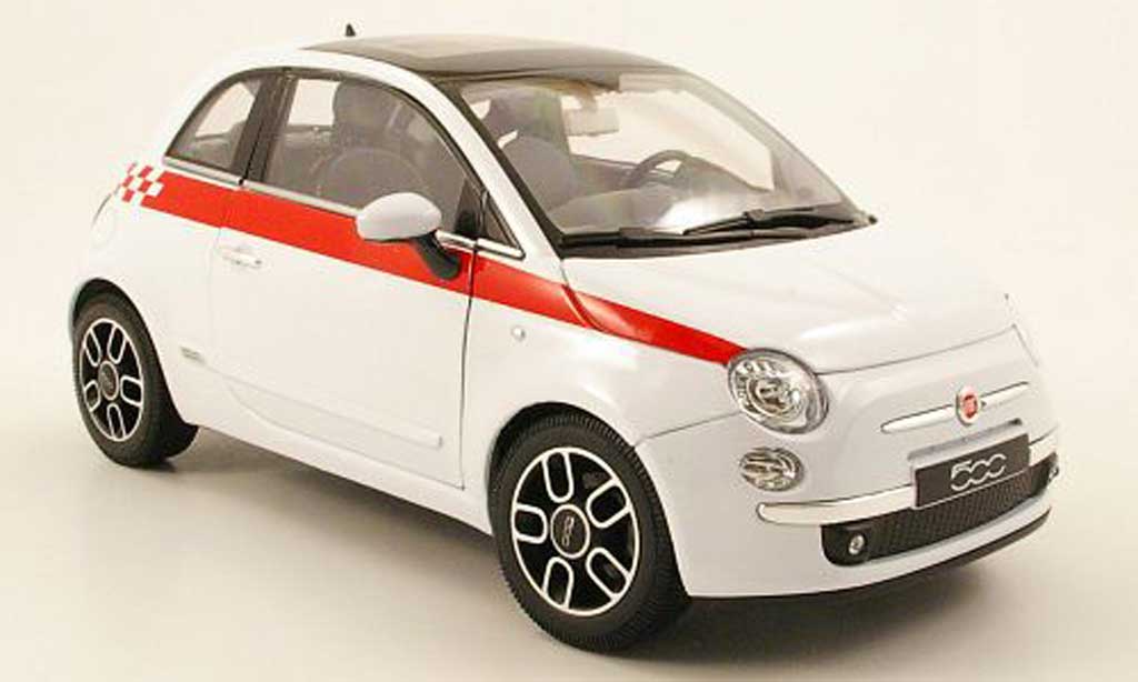 Fiat 500 1/18 Welly blanche bandes rouge 2007 miniature