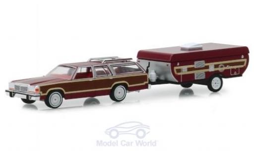 Ford LTD 1/64 Greenlight Country Squire rouge/Holzoptik 1981 mit Pop-Up Camper Trailer miniature
