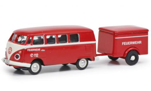 Volkswagen T1 1/87 Schuco c Bus Feuerwehr mit Anhänger miniature