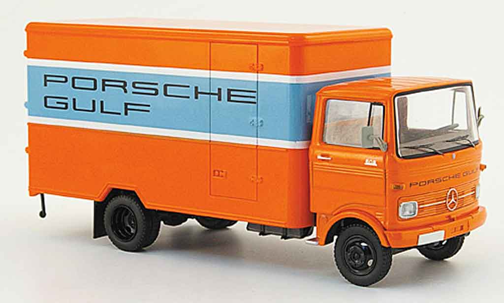 Mercedes LP 608 1/43 Schuco Kastenwagen orange bleu Gulf miniature