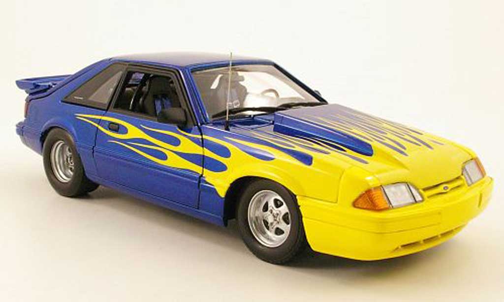 Ford Mustang 1987 1/18 GMP 1987 lx drag car bleu/yellow diecast model cars