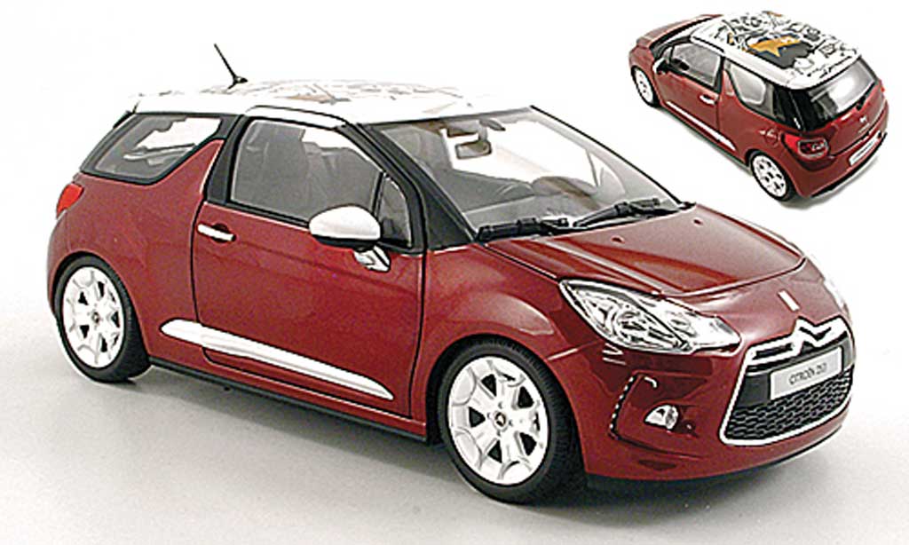 DS Automobiles DS3 1/18 Norev Sanguine rouge mit blanche Dach 2010 miniature