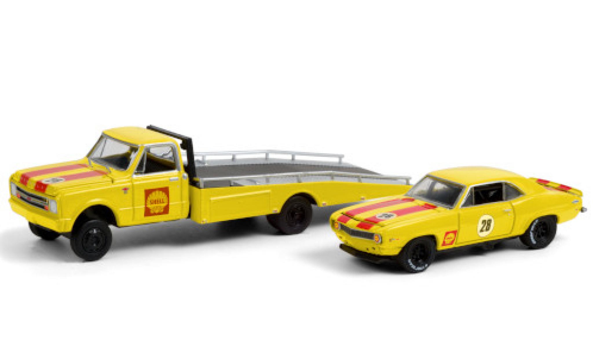 Miniature Chevrolet C 30 1 64 Greenlight Ramp Truck No 28 S 1967 Y Compris Les 1969 Camaro Z 28