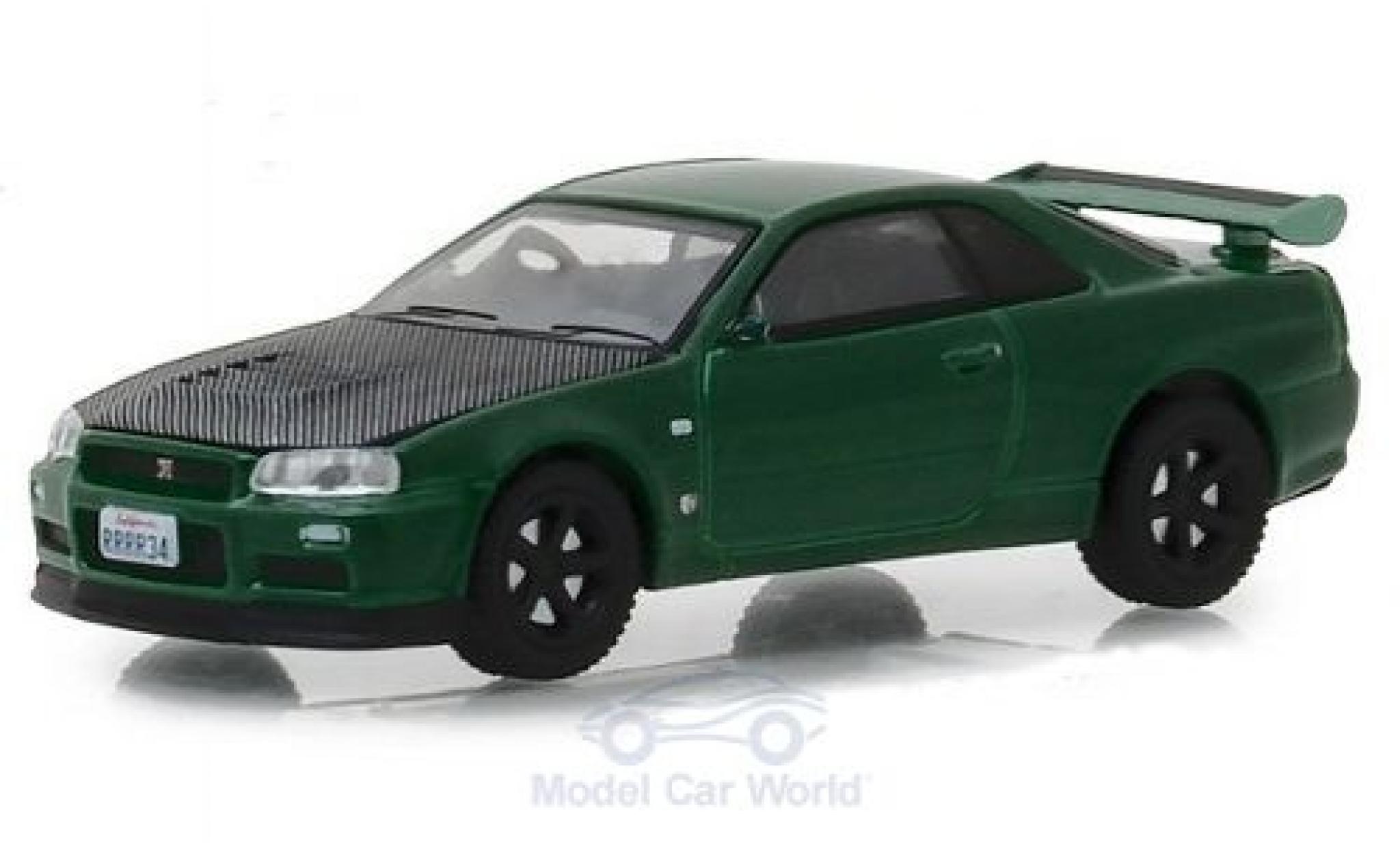 Modellino In Miniatura Nissan Skyline 164 Greenlight Gt R Bnr34 Metallic Dunkelverde 2000 