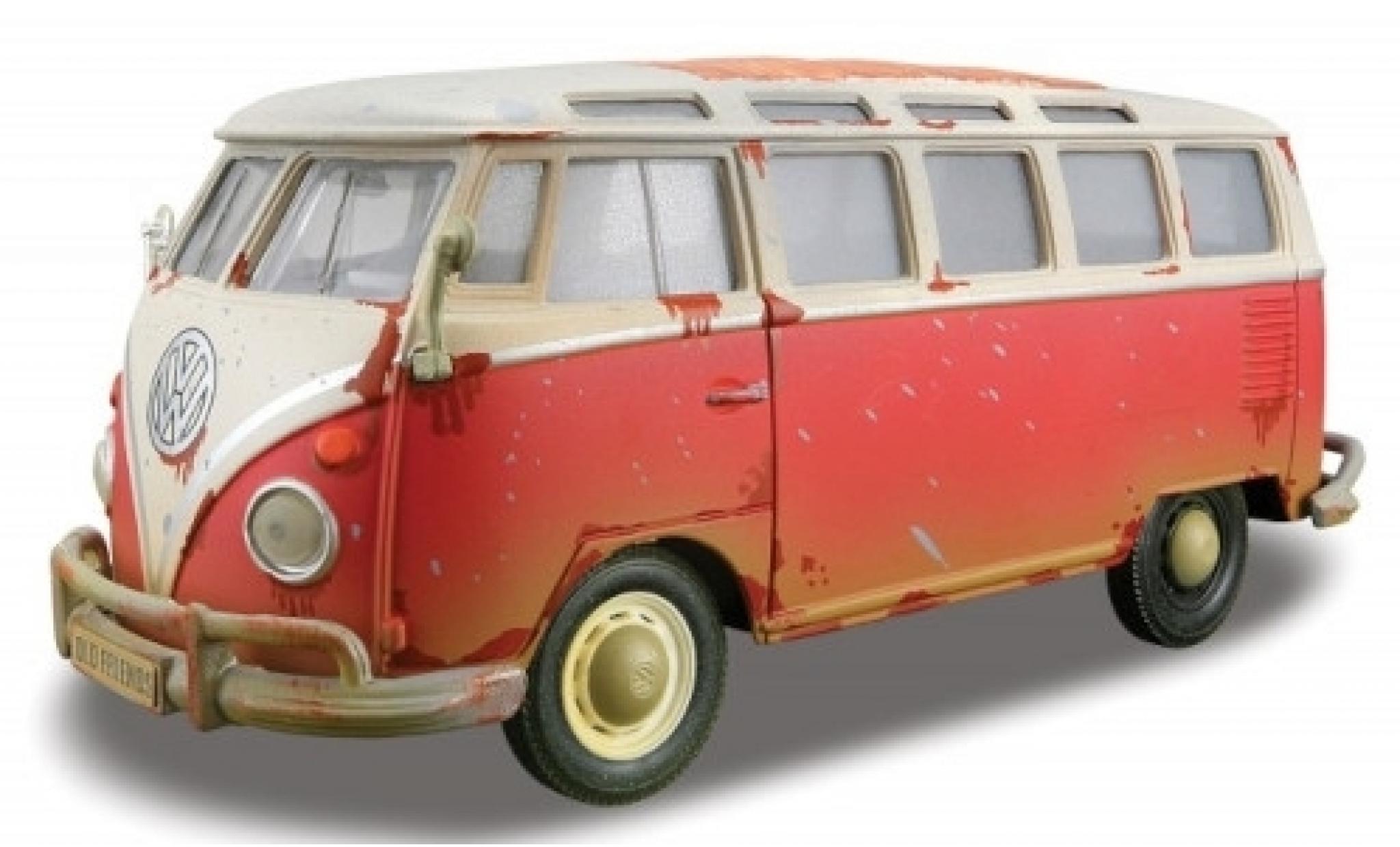 Volkswagen T1 1/24 Maisto Samba rouge/blanche 1960 USA-Version avec traces de vieilissement