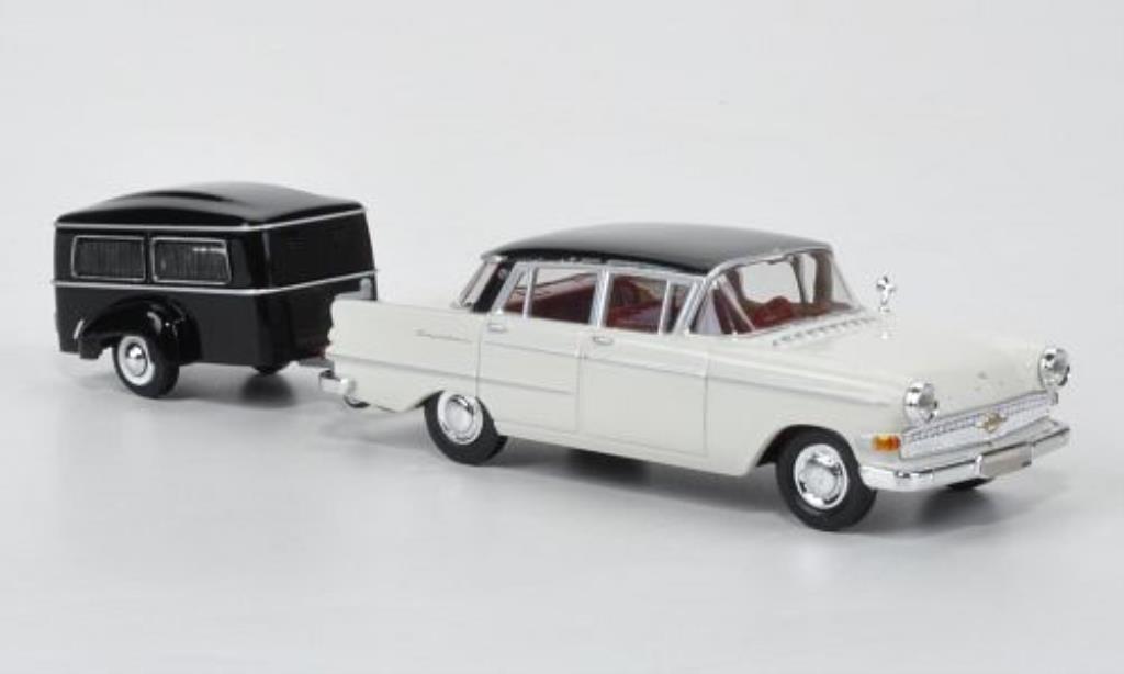 Opel Kapitan 1/87 Brekina P2.6 blanche/noire mit Westfalia Bestattungsanhanger miniature