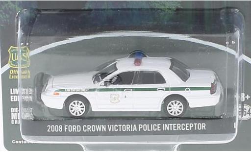 Ford Crown 1/64 Greenlight Victoria Police Interceptor blanche U.S.Forest Service 2008 miniature