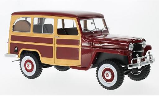 Jeep Willys 1/18 Lucky Die Cast Station Wagon rouge foncé/optique de bois 1955 miniature