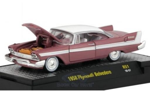 Plymouth Belvedere 1/64 M2 Machines dunkelrose/blanche 1958 miniature
