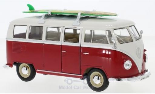 Volkswagen T1 1/24 Welly Bus rouge/blanche 1963 mit Dachgepäckträger und Surfboard miniature